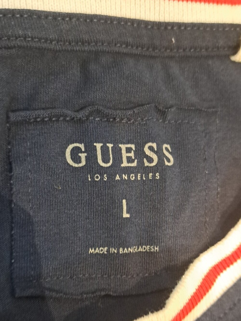 Guess Navy Short Sleeve Tee with Red & White Trim - Picture 2 of 4
